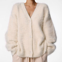 Cardigan en fausse fourrure de vison pour femme, style décontracté et ample, pull tricoté à manches longues, doux, pour le printemps et l'automne