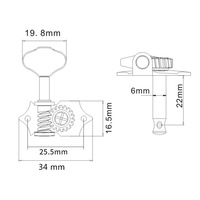 Mécaniques d'accordage de guitare Open Gear 3L3R avec boutons Chrome Butterbean pour guitare acoustique folk, pièces de rechange