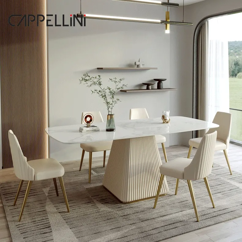 Mesa de comedor blanca grande de estilo nórdico, Juego de 4 sillas, muebles de comedor de madera de 6 plazas, mesa de comedor de mármol completa de lujo moderna