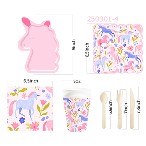 Décorations de fête d'anniversaire licorne rose DAMAI, ensemble de vaisselle sur le thème de la licorne, comprenant des assiettes et des gobelets en papier pour les fournitures de fête pour enfants - Product Image 6