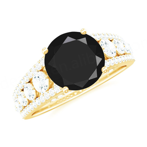 Anillo de Ónice Negro, Joyería Redonda de Ónice Negro, Anillo Ovalado de Ónice Negro en Oro Amarillo de 14K para Hombre - Product Image 5
