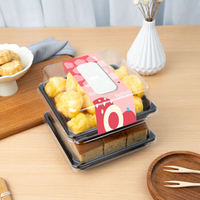 Boîte de rangement alimentaire transparente en PET avec couvercle, boîte d'emballage carrée pour gâteaux de qualité alimentaire, option de gaufrage, couleur transparente + blanche