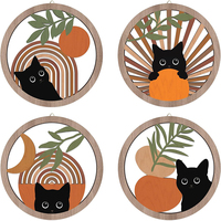 Décorations murales en bambou bohème en une seule pièce, avec chats et plantes, plaques suspendues, style moderne et simple, 25 cm, Diwali
