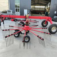 Râteau rotatif à roues entraîné par prise de force pour tracteur agricole, avec moteur, boîte de vitesses, roulement et composants essentiels de transmission