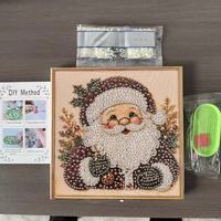 Kits de peinture diamant 5D à motif de Père Noël et rennes mignons, avec tissu imprimé, pleine broderie, écologique, encadré, art mural DIY de Noël pour la maison