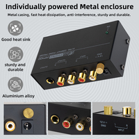 Preamplifier turntable phono 4-saluran COKYIS PP400 Compact DC 12V rendah noise dengan jack RCA 1/4" TRS mini portabel warna hitam