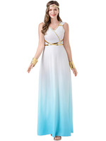 Nouvelle robe de déesse grecque sans manches bleu dégradé, costume de cosplay d'Halloween, costume de scène pour femme