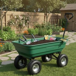 Carrinho de Mão de Aço Reforçado 75L com 4 Rodas para Jardim e Quintal, Carrinho Utilitário Basculante com Alça de Fácil Inclinação - Product Image 3
