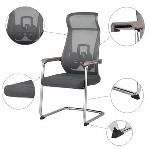 Chaise de visiteur à dossier haut en maille avec structure cantilever droite chromée - Product Image 2
