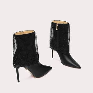 Nouvelles <span class=keywords><strong>bottes</strong></span> courtes élégantes et sexy de style automne-hiver en dentelle noire de petite taille - Product Image 2