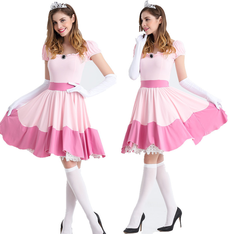 Costume de princesse pêche pour adulte de luxe Costumes d'Halloween pour femmes princesse Peach Super Brothers Bros Party Cosplay