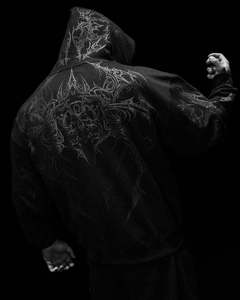 <span class=keywords><strong>Felpa</strong></span> <span class=keywords><strong>con</strong></span> Cappuccio <span class=keywords><strong>Nera</strong></span> Gotica da Uomo King Mcgreen Star <span class=keywords><strong>con</strong></span> Zip, Stampa <span class=keywords><strong>Teschio</strong></span>, Vestibilità Ampia, Maniche Lunghe, Casual Streetwear - Product Image 4