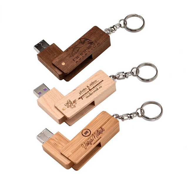 Customized Wooden Rectangular Rotating USB Flash Drive Bamboo Pen with Promotions Gifts and Advertising New Product