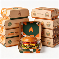 Boîte à hamburger pliable en papier kraft écologique et robuste, personnalisable avec logo, impression quadricolore/UV, commandes en gros
