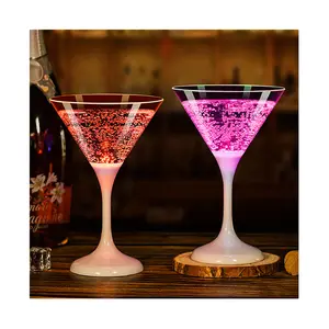 LED Wedding Party Flashing Cups Reusable Wine glasses Plastic Cocktail Martini Goblet Glasses