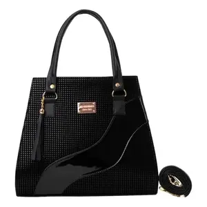 Sac à main en cuir noir pour femme Fana Marian avec broderie de plumes et décorations de perles, élégant sac à main pour un usage quotidien - Product Image 3