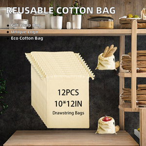Envío Gratis, Bolsa Plegable con Cordón de 10x12 Pulgadas, 100% Algodón, Logotipo Personalizado, Bolsa Pequeña Reutilizable para Pan, Bolsa de Regalo de Algodón para Empaque - Product Image 2