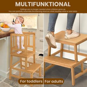 Taburete de cocina infantil de madera maciza de pino, torre de aprendizaje y cocina para niños - Product Image 2