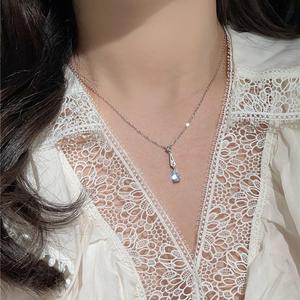 Collar de Plata de Ley S925 Azul Marino con Colgante en Forma de Huevo, con Circonita Artificial de Color Diamante, Estilo Huevo de Paloma, de Alta Gama - Product Image 2