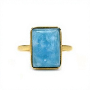Handmade 18K <b>Gold</b> Plated Silver <b>Dainty</b> Rectangle <b>Ring</b> Latest Fine <b>Rings</b> with 12x16mm Natural Smithsonite Gemstone Bezel - Product Image 1