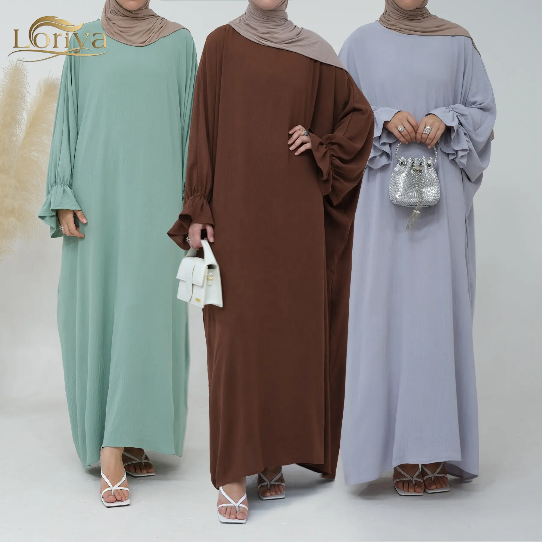 Loriya Jazz Fabric Abaya Solid Color Plus size Abaya Modest Muslim Women Dresses Traditional Muslim Clothing & Accessories
