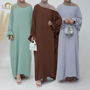 Loriya Jazz kain Abaya warna Solid ukuran besar Abaya Muslim sederhana wanita gaun tradisional pakaian Muslim & Aksesoris