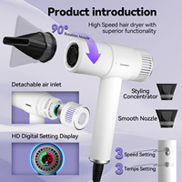 Sèche-cheveux ionique à haute vitesse avec écran LCD numérique, 110000 tr/min, mini sèche-cheveux ionique négatif à séchage rapide pour usage domestique