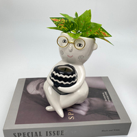 Vase à fleurs en céramique à tête de famille personnalisé, pots de cactus succulents de plante de jardinière en céramique