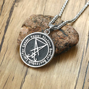 Antiguo plateado Rojo Negro esmalte redondo satánico Lucifer Sigil símbolo moneda colgante collar Vintage joyería de acero inoxidable - Product Image 6