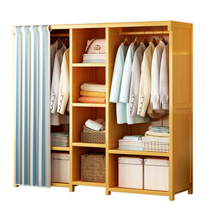 <span class=keywords><strong>Armoire</strong></span> autoportante moderne et simple en bambou pour chambre à coucher et chambre de location, rangement anti-poussière avec design robuste et durable - Product Image 6
