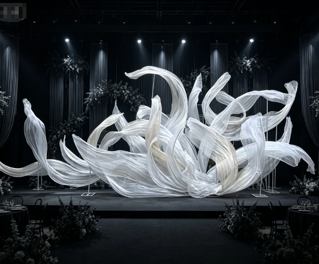 Y1099 2026 Customized Art Installation for Wedding Backdrop New Design Giant Silk Organza Photography Props Decoration