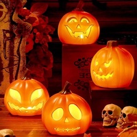 Lanterne citrouille d'Halloween lumineuse en plastique pour usage intérieur/extérieur, grandes décorations