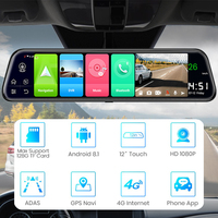 Zimtop 12 pouces plein écran 4G tactile IPS support spécial voiture Dash Cam vue arrière Android 8.1 miroir RAM2GB ROM32GB avec WiFi GPS