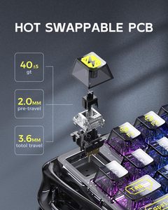 Clavier mécanique de jeu sans fil GravaStar Mercury K1 Lite 75% Tri-mode Gasket RGB avec touches transparentes en PC et échangeables à chaud - Product Image 3