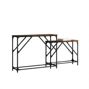 Mesa Consola Grande de Madera de Roble Ahumado con Base de Metal, Colección Premium de Mesas Consola - Product Image 1