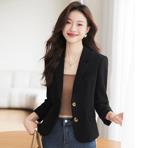 Women's Blazer Apricot Color Solid Polyester Anti-Wrinkle Suit Jacket Spring Autumn Style - Product Image 2
