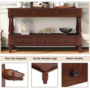 <span class=keywords><strong>Table</strong></span> console en bois massif avec 6 tiroirs et étagère, <span class=keywords><strong>table</strong></span> <span class=keywords><strong>de</strong></span> <span class=keywords><strong>salon</strong></span> vintage en bois à 2 niveaux <span class=keywords><strong>de</strong></span> 54 pouces pour <span class=keywords><strong>salon</strong></span>, couloir, entrée - Product Image 3