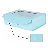 Boîte cadeau d'anniversaire bleue personnalisée avec fenêtre transparente, fermeture magnétique pliable, utilisée pour l'emballage de rouge à lèvres et de parfums