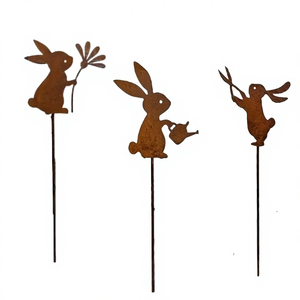 รูปปั้นกระต่ายโลหะสนิมสำหรับตกแต่งสวน สนามหญ้า แปลงปลูกดอกไม้ - Product Image 4