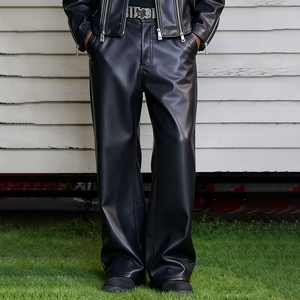 <span class=keywords><strong>Pantaloni</strong></span> Oversize di Alta Qualità con Logo Personalizzato OEM, Gamba Larga, Stile Baggy in <span class=keywords><strong>Finta</strong></span> <span class=keywords><strong>Pelle</strong></span> PU per <span class=keywords><strong>Uomo</strong></span> - Product Image 1