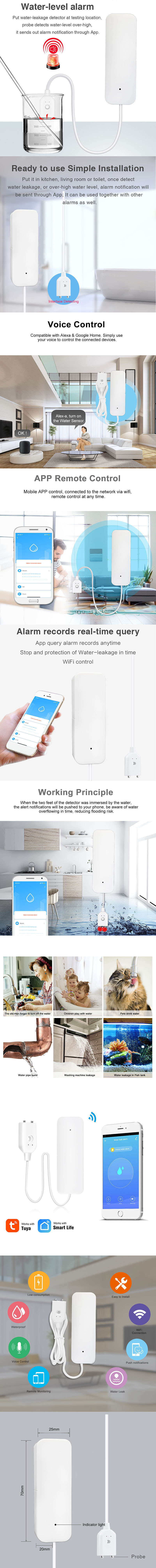 Wireless Tuya Water Flow Sensor Zigbee Water Leakage Sensor with Tuya Zigbee Gateway