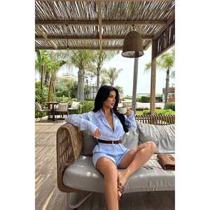 Blue High-Waist <b>Jumpsuit</b> with Pocket Detail Skinny Fit Printed Pattern for Sports Yoga Size XXL Summer <b>Bodycon</b> Knitted Weaving - Product Image 3