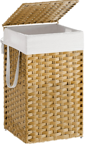 <b>Rectangular</b> Natural Water Hyacinth <b>Storage</b> <b>Basket</b> With Lid And Handles For Laundry Organization Rustic Style - Product Image 3