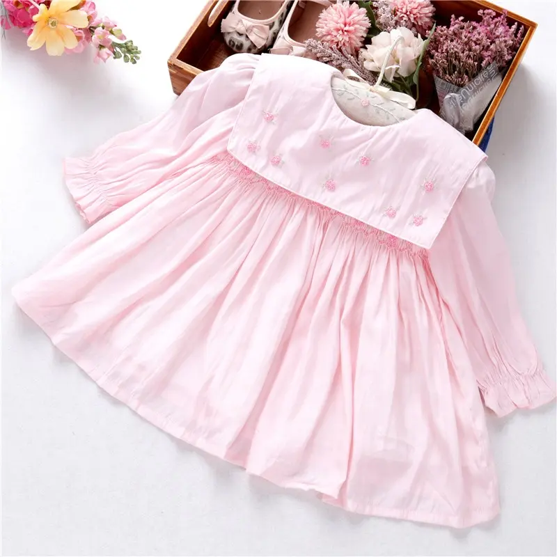 autumn wholesale baby smocking dress for girl clothing long sleeve hand made pink children clothes boutiques