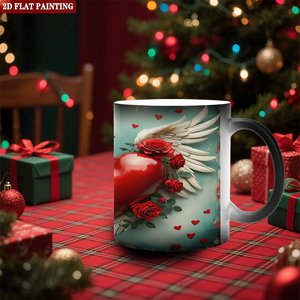 Taza Mágica de Cerámica Negra Esmerilada de 11 oz que Cambia de Color con Diseño de Alas de Corazón - Product Image 2