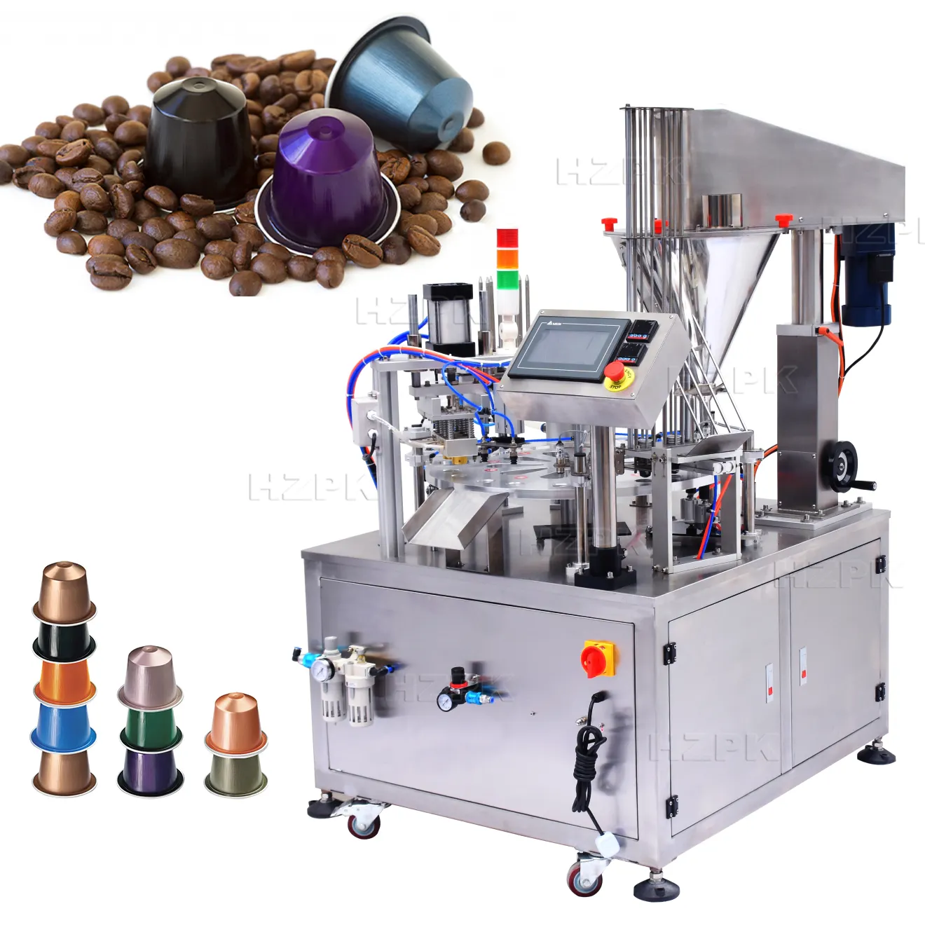 HZPK Automatic Powder Rotary K Cup Coffee Capsule Filling And Sealing Machine For K Cup