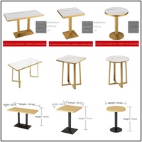 Table de salle à manger commerciale moderne haut de gamme avec plateau en pierre frittée et piétement doré pour restaurant, café, hôtel