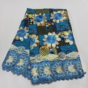 Kain renda lilin kain katun lilin Afrika dengan renda bordir 6 yard untuk gaun wanita - Product Image 2