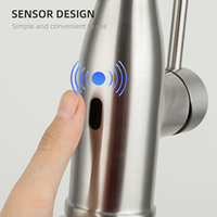 Robinet de cuisine extractible FRAP en acier inoxydable avec capteur tactile intelligent, rotation à 360 degrés, mélangeur d'eau chaude et froide