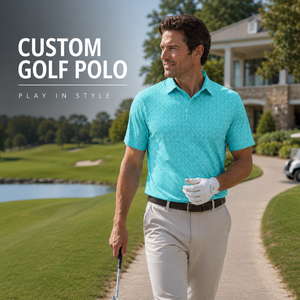 Chemises de golf personnalisées à imprimé turquoise pour hommes, motif micro-points, manches courtes, étiquette privée, fabricant OEM ODM - Product Image 1